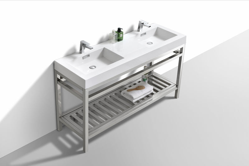 Kube Bath AC60D Cisco 60" Chrome Free Standing Stainless Steel Console Double Sink Bathroom Vanity with Reinforced Acrylic Composite Top - view 4
