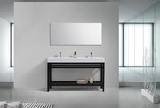 Kube Bath AC60D-BK Cisco 60" Matte Black Free Standing Stainless Steel Console Double Sink Bathroom Vanity with Reinforced Acrylic Composite Top