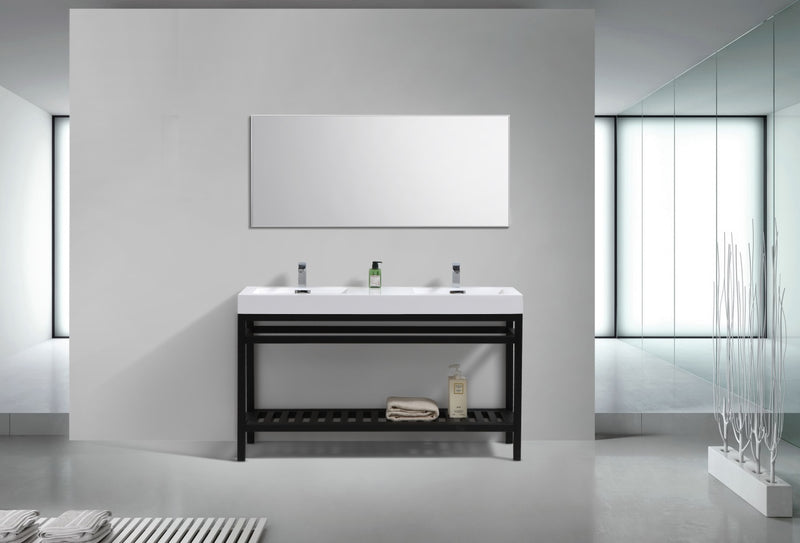 Kube Bath AC60D-BK Cisco 60" Matte Black Free Standing Stainless Steel Console Double Sink Bathroom Vanity with Reinforced Acrylic Composite Top