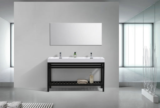 Kube Bath AC60D-BK Cisco 60" Matte Black Free Standing Stainless Steel Console Double Sink Bathroom Vanity with Reinforced Acrylic Composite Top