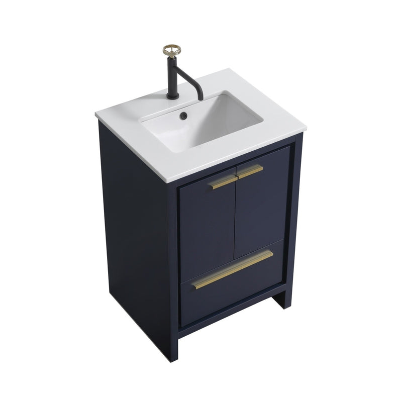 Kube Bath AD624BLUE Dolce 24" Blue Free Standing Single Sink Bathroom Vanity with Quartz Top