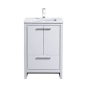 Kube Bath AD624GW Dolce 24" High Gloss White Free Standing Single Sink Bathroom Vanity with Quartz Top