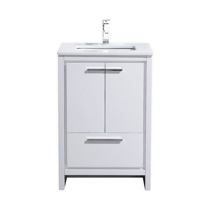 Kube Bath AD624GW Dolce 24" High Gloss White Free Standing Single Sink Bathroom Vanity with Quartz Top