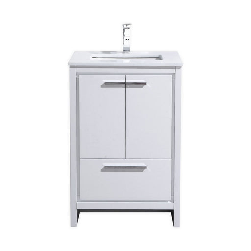 Kube Bath AD624GW Dolce 24" High Gloss White Free Standing Single Sink Bathroom Vanity with Quartz Top