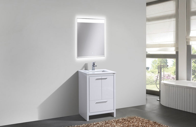 Kube Bath AD624GW Dolce 24" High Gloss White Free Standing Single Sink Bathroom Vanity with Quartz Top - view 2
