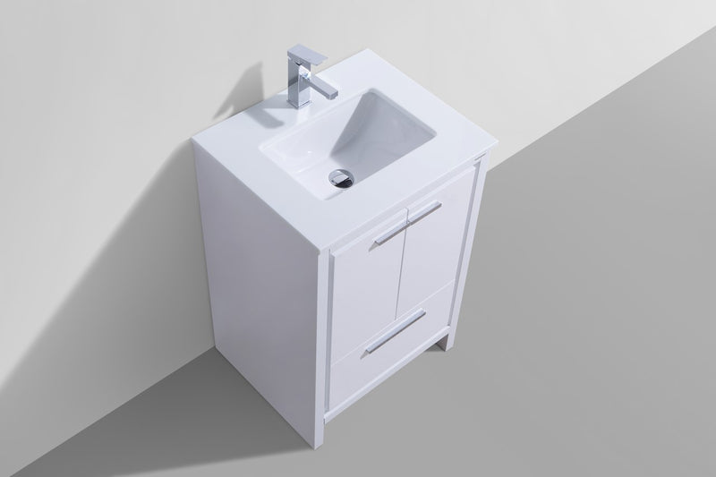 Kube Bath AD624GW Dolce 24" High Gloss White Free Standing Single Sink Bathroom Vanity with Quartz Top - view 3