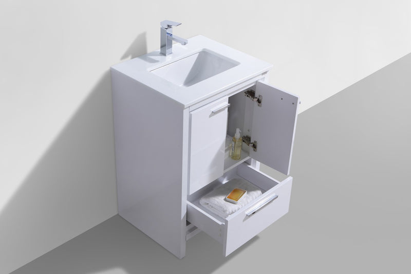 Kube Bath AD624GW Dolce 24" High Gloss White Free Standing Single Sink Bathroom Vanity with Quartz Top - view 4