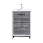 Kube Bath AD624HG Dolce 24" Ash Gray Free Standing Single Sink Bathroom Vanity with Quartz Top