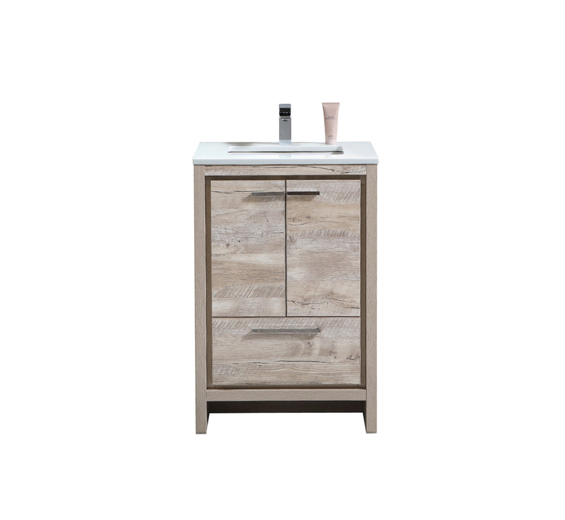 Kube Bath AD624NW Dolce 24" Nature Wood Free Standing Single Sink Bathroom Vanity with Quartz Top