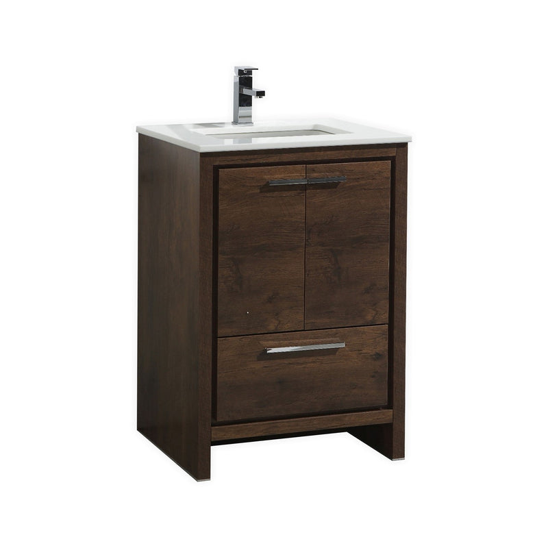 Kube Bath AD624RW Dolce 24" Rose Wood Free Standing Single Sink Bathroom Vanity with Quartz Top