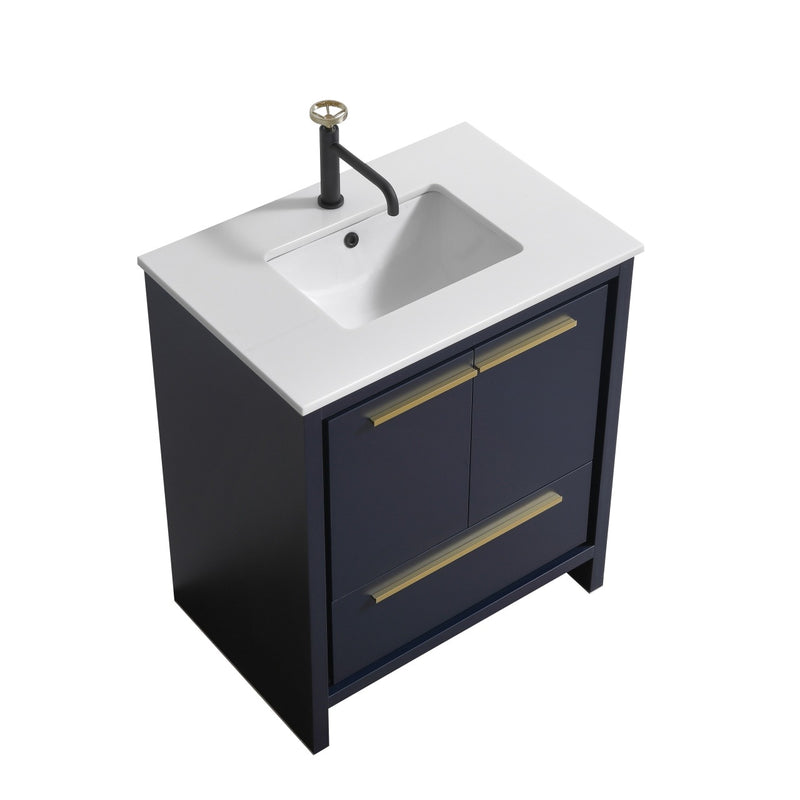 Kube Bath AD630BLUE Dolce 30" Blue Free Standing Single Sink Bathroom Vanity with Quartz Top