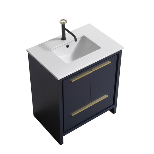 Kube Bath AD630BLUE Dolce 30" Blue Free Standing Single Sink Bathroom Vanity with Quartz Top