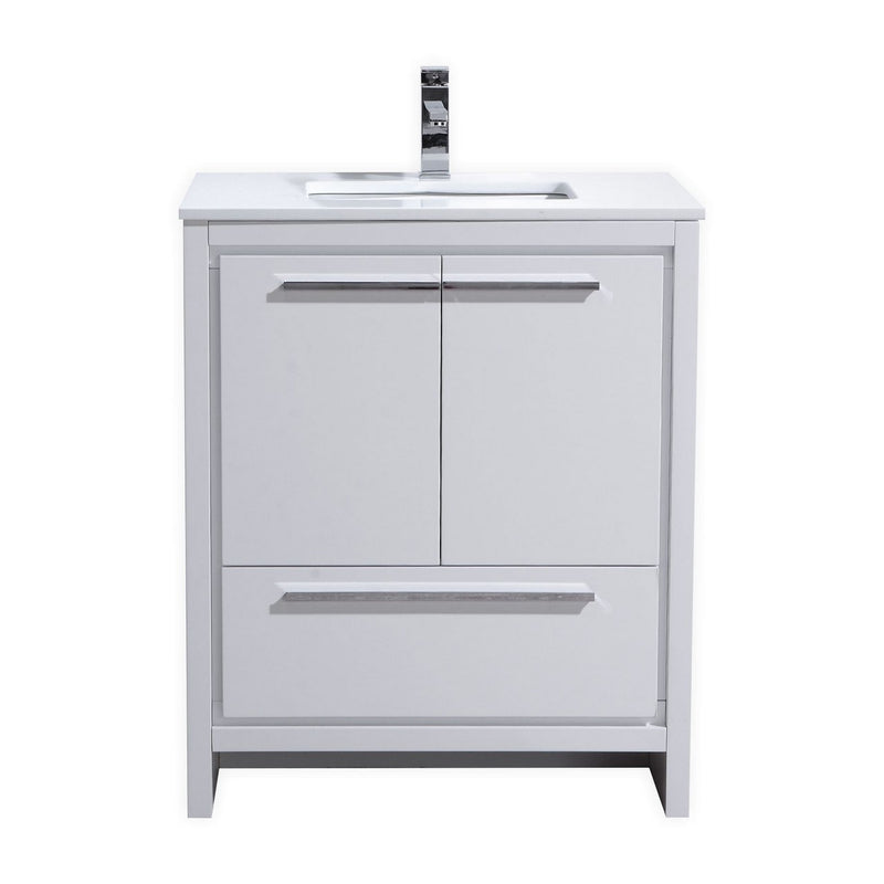 Kube Bath AD630GW Dolce 30" High Gloss White Free Standing Single Sink Bathroom Vanity with Quartz Top