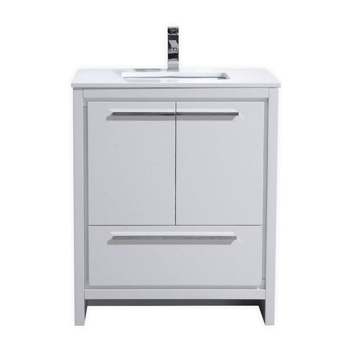 Kube Bath AD630GW Dolce 30" High Gloss White Free Standing Single Sink Bathroom Vanity with Quartz Top
