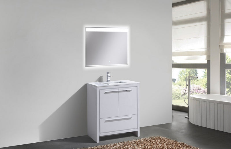 Kube Bath AD630GW Dolce 30" High Gloss White Free Standing Single Sink Bathroom Vanity with Quartz Top - view 2