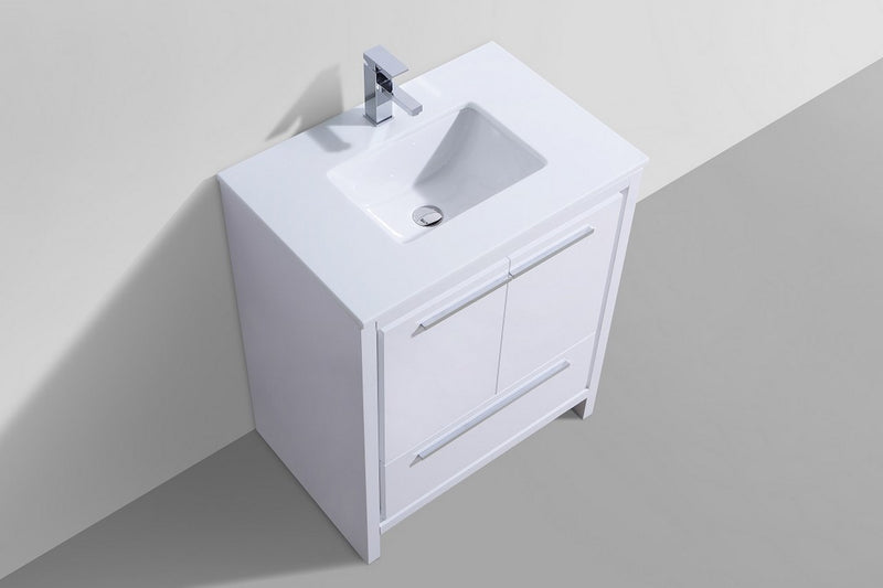 Kube Bath AD630GW Dolce 30" High Gloss White Free Standing Single Sink Bathroom Vanity with Quartz Top - view 3