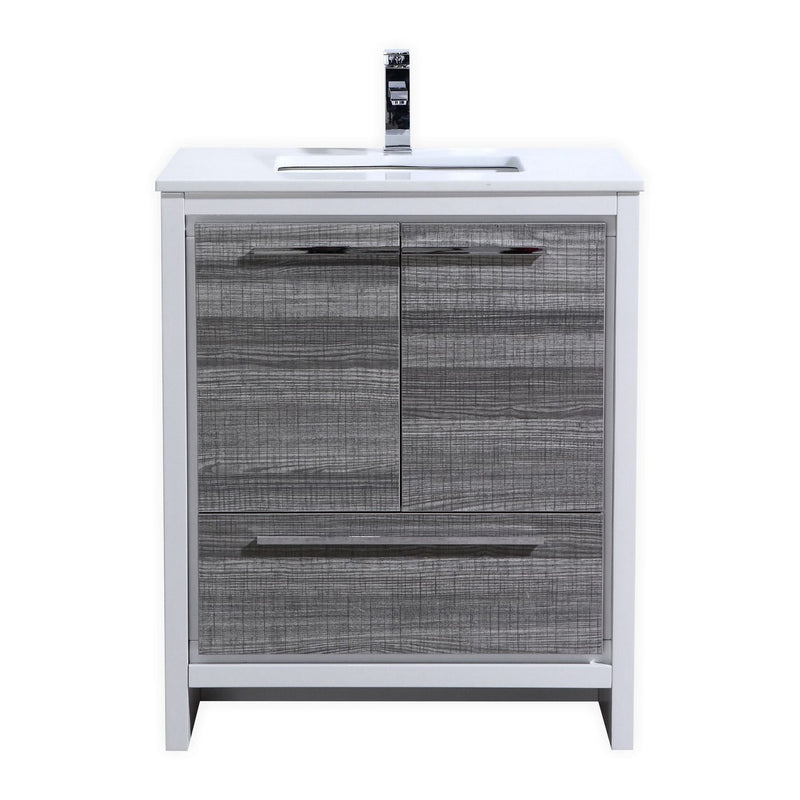 Kube Bath AD630HG Dolce 30" Ash Gray Free Standing Single Sink Bathroom Vanity with Quartz Top