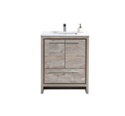 Kube Bath AD630NW Dolce 30" Nature Wood Free Standing Single Sink Bathroom Vanity with Quartz Top