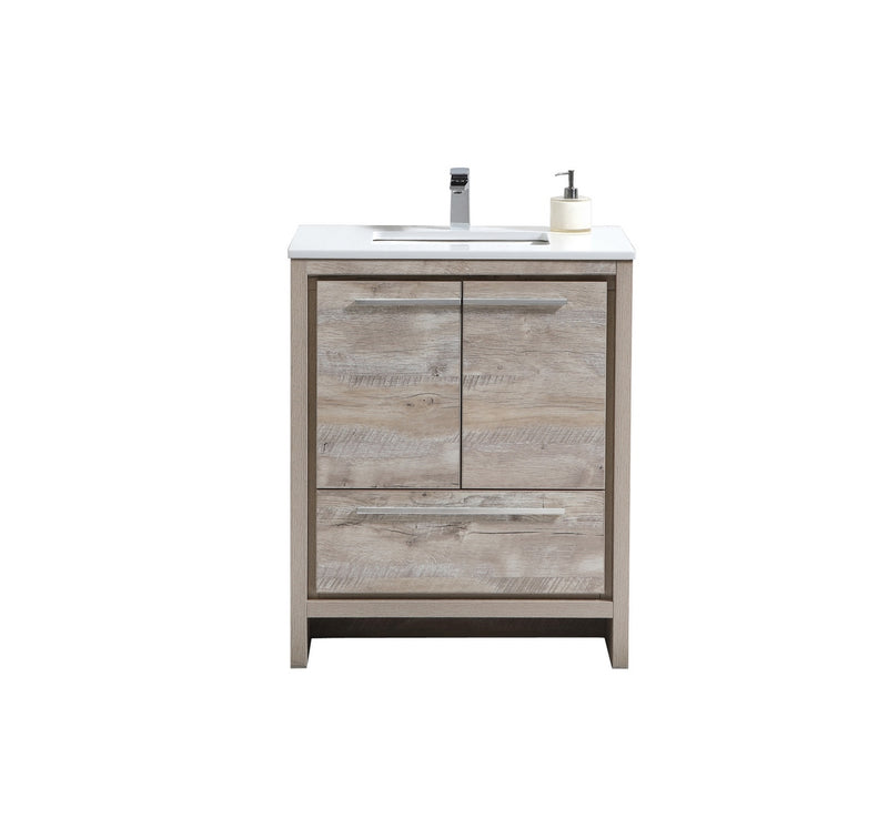 Kube Bath AD630NW Dolce 30" Nature Wood Free Standing Single Sink Bathroom Vanity with Quartz Top