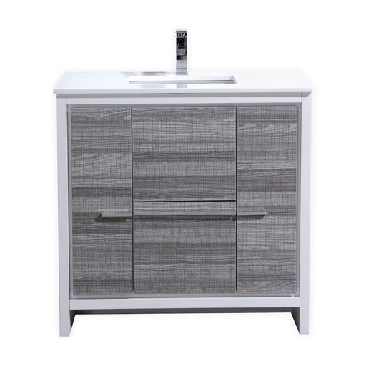Kube Bath AD636HG Dolce 36" Ash Gray Free Standing Single Sink Bathroom Vanity with Quartz Top