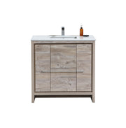 Kube Bath AD636NW Dolce 36" Nature Wood Free Standing Single Sink Bathroom Vanity with Quartz Top