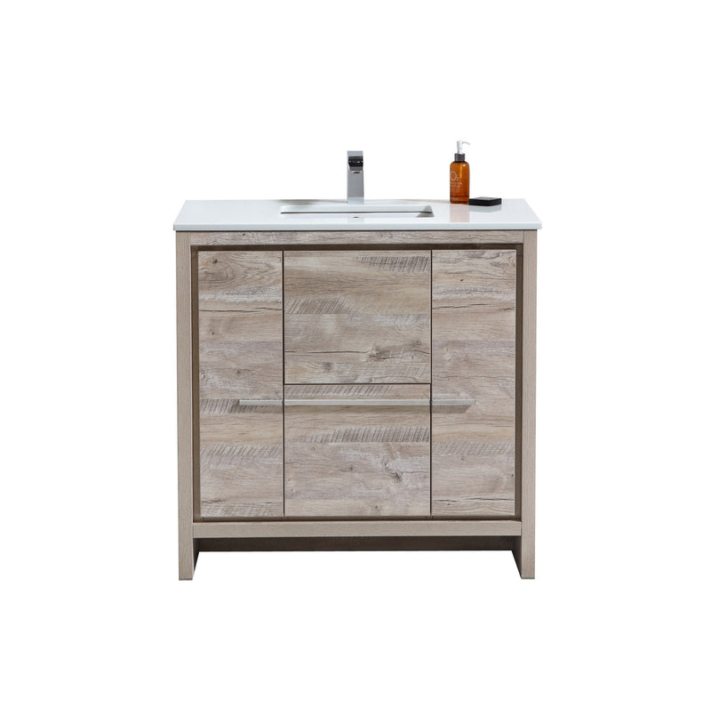 Kube Bath AD636NW Dolce 36" Nature Wood Free Standing Single Sink Bathroom Vanity with Quartz Top