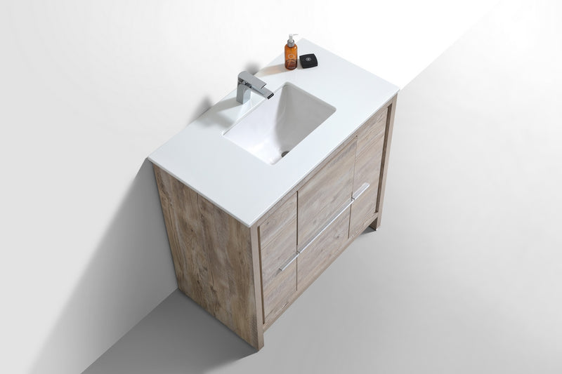 Kube Bath AD636NW Dolce 36" Nature Wood Free Standing Single Sink Bathroom Vanity with Quartz Top - view 3