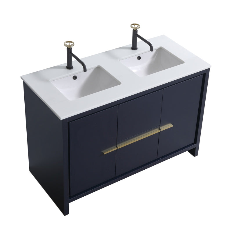Kube Bath AD648DBLUE Dolce 48" Blue Free Standing Double Sink Bathroom Vanity with Quartz Top