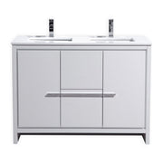 Kube Bath AD648DGW Dolce 48" High Gloss White Free Standing Double Sink Bathroom Vanity with Quartz Top
