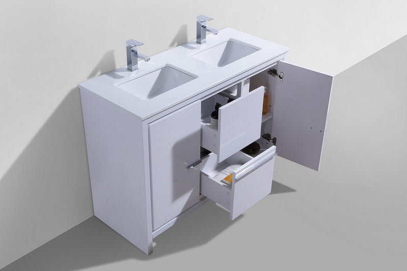 Kube Bath AD648DGW Dolce 48" High Gloss White Free Standing Double Sink Bathroom Vanity with Quartz Top - view 4