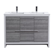 Kube Bath AD648DHG Dolce 48" Ash Gray Free Standing Double Sink Bathroom Vanity with Quartz Top