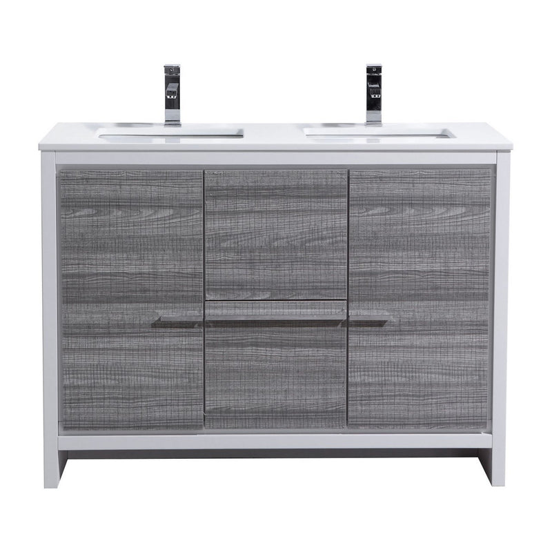 Kube Bath AD648DHG Dolce 48" Ash Gray Free Standing Double Sink Bathroom Vanity with Quartz Top