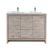 Kube Bath AD648DNW Dolce 48" Nature Wood Free Standing Double Sink Bathroom Vanity with Quartz Top