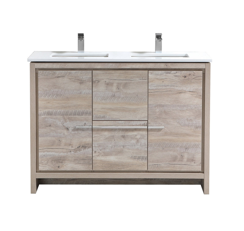 Kube Bath AD648DNW Dolce 48" Nature Wood Free Standing Double Sink Bathroom Vanity with Quartz Top