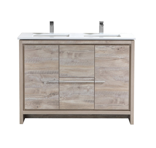 Kube Bath AD648DNW Dolce 48" Nature Wood Free Standing Double Sink Bathroom Vanity with Quartz Top