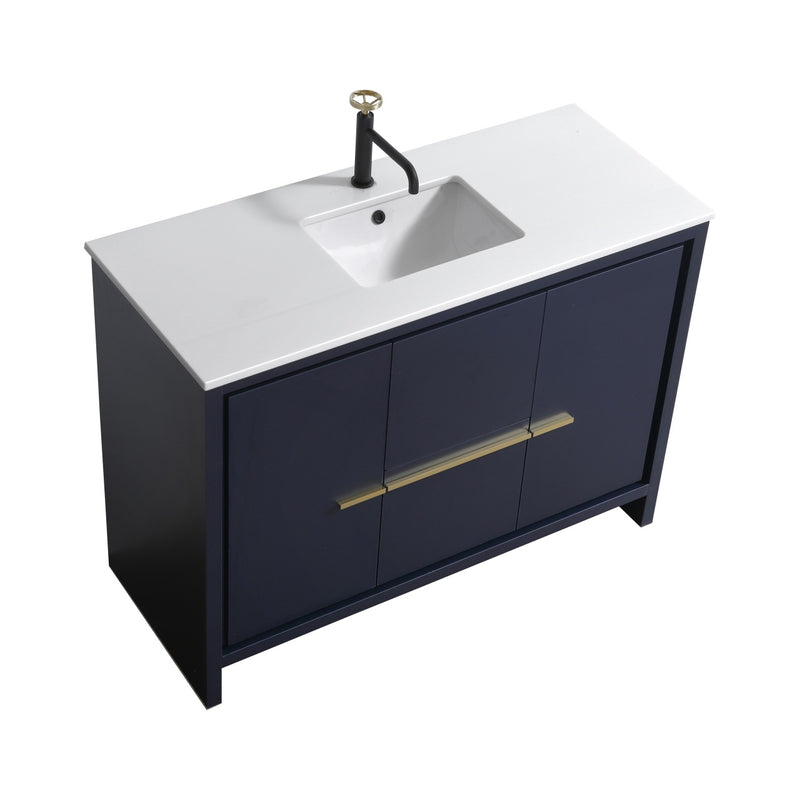 Kube Bath AD648SBLUE Dolce 48" Blue Free Standing Single Sink Bathroom Vanity with Quartz Top