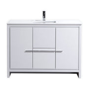 Kube Bath AD648SGW Dolce 48" High Gloss White Free Standing Single Sink Bathroom Vanity with Quartz Top