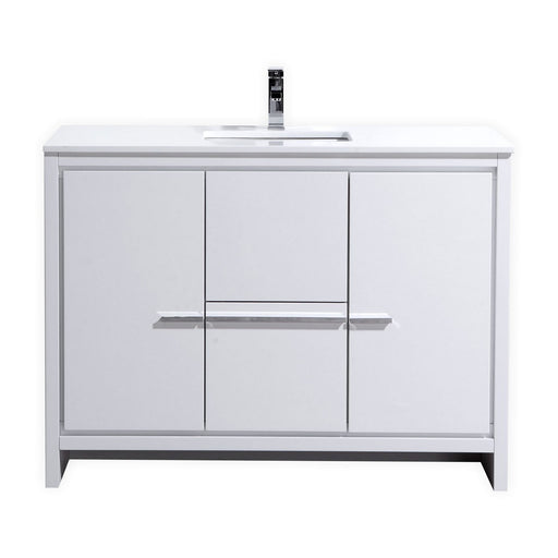 Kube Bath AD648SGW Dolce 48" High Gloss White Free Standing Single Sink Bathroom Vanity with Quartz Top
