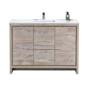 Kube Bath AD648SNW Dolce 48" Nature Wood Free Standing Single Sink Bathroom Vanity with Quartz Top