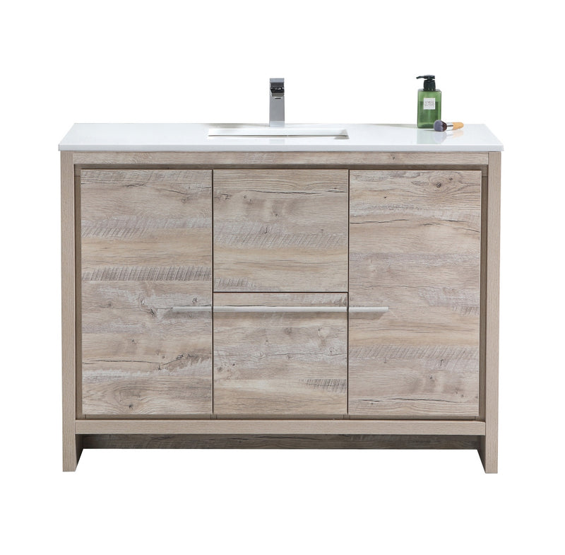 Kube Bath AD648SNW Dolce 48" Nature Wood Free Standing Single Sink Bathroom Vanity with Quartz Top