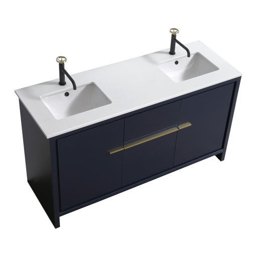 Kube Bath AD660DBLUE Dolce 60" Blue Free Standing Double Sink Bathroom Vanity with Quartz Top