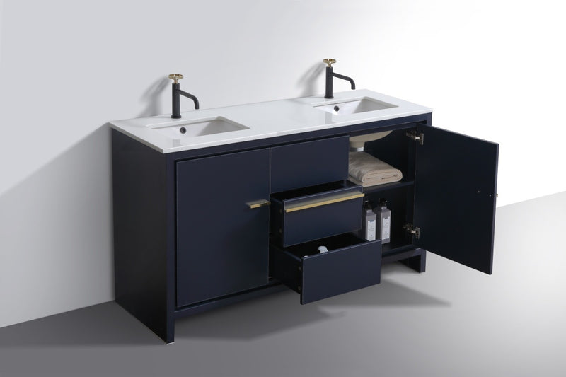 Kube Bath AD660DBLUE Dolce 60" Blue Free Standing Double Sink Bathroom Vanity with Quartz Top - view 3