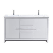 Kube Bath AD660DGW Dolce 60" High Gloss White Free Standing Double Sink Bathroom Vanity with Quartz Top