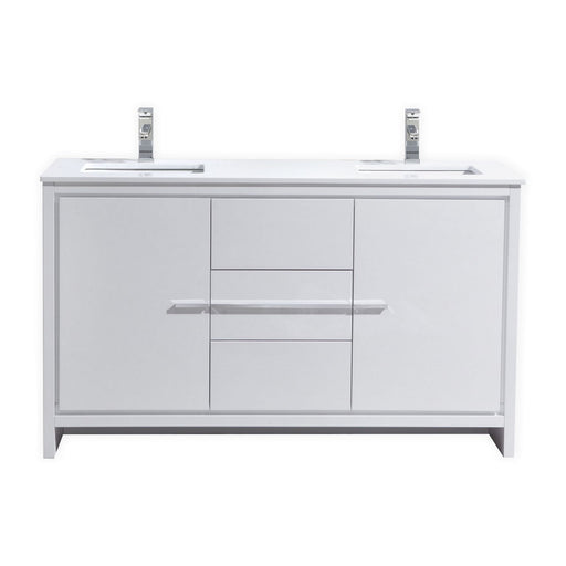 Kube Bath AD660DGW Dolce 60" High Gloss White Free Standing Double Sink Bathroom Vanity with Quartz Top