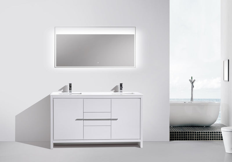 Kube Bath AD660DGW Dolce 60" High Gloss White Free Standing Double Sink Bathroom Vanity with Quartz Top - view 2