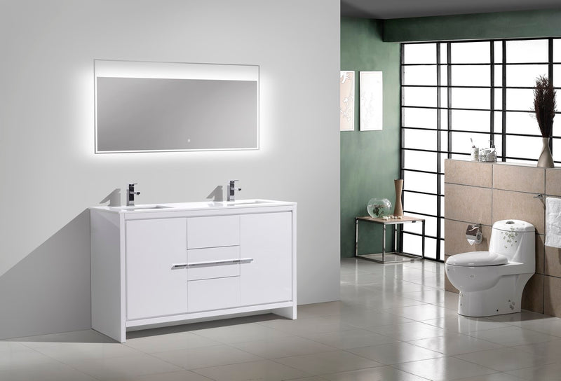 Kube Bath AD660DGW Dolce 60" High Gloss White Free Standing Double Sink Bathroom Vanity with Quartz Top - view 3