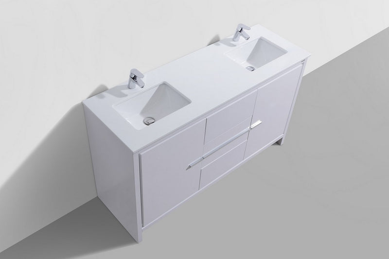 Kube Bath AD660DGW Dolce 60" High Gloss White Free Standing Double Sink Bathroom Vanity with Quartz Top - view 6