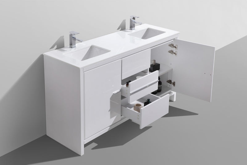 Kube Bath AD660DGW Dolce 60" High Gloss White Free Standing Double Sink Bathroom Vanity with Quartz Top - view 4