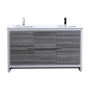 Kube Bath AD660DHG Dolce 60" Ash Gray Free Standing Double Sink Bathroom Vanity with Quartz Top