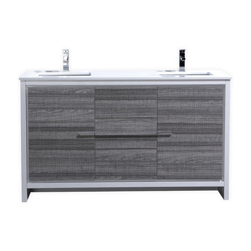 Kube Bath AD660DHG Dolce 60" Ash Gray Free Standing Double Sink Bathroom Vanity with Quartz Top
